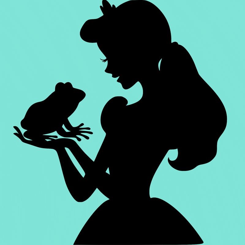a shadow of a princess holding a frog realistic