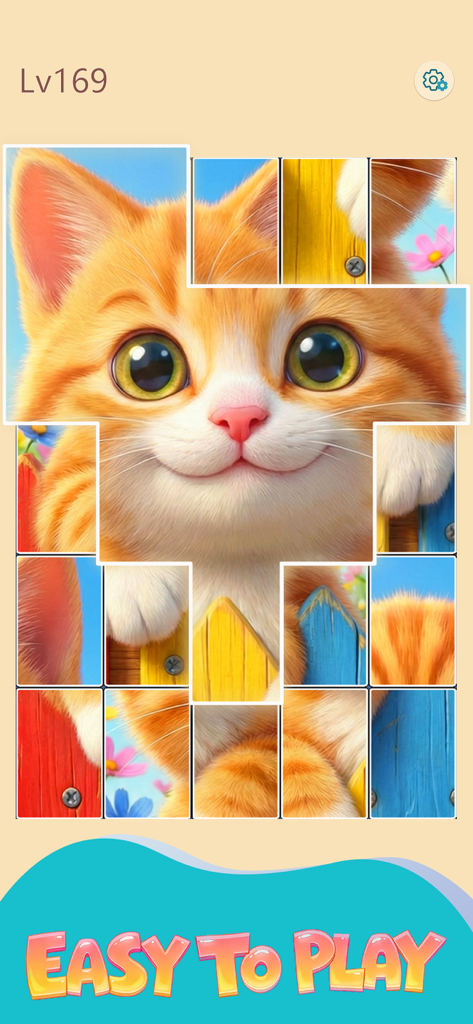 Jigmerge™ Puzzle - Cute orange kitten jigsaw puzzle gameplay in Jigmerge app showing easy to play level