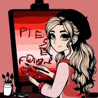 realistic girl artist painting a blank canvas