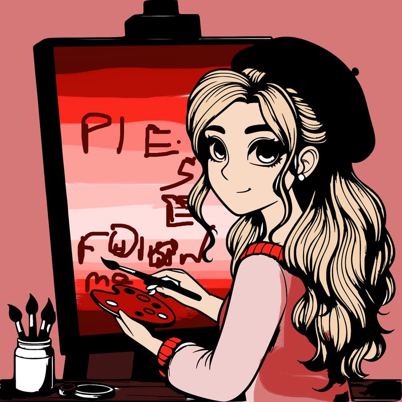 realistic girl artist painting a blank canvas