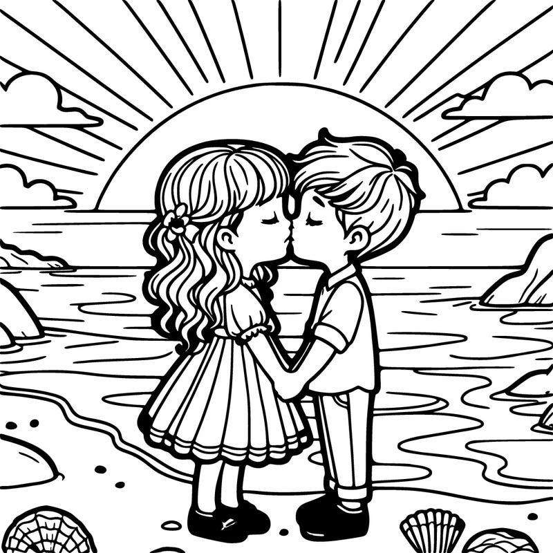 girl and boy kissing at beach sunset