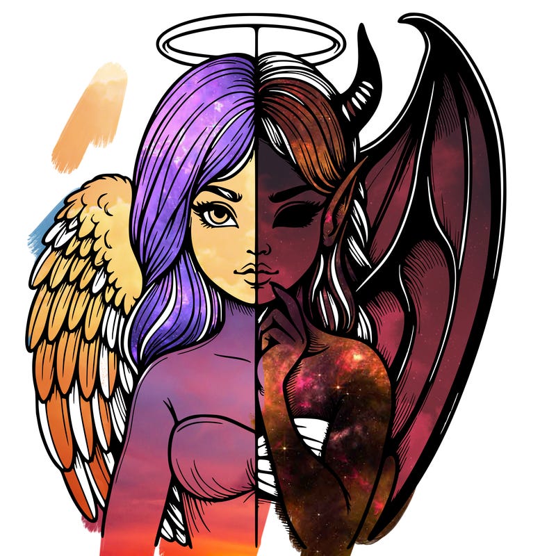 realistic angel half demon