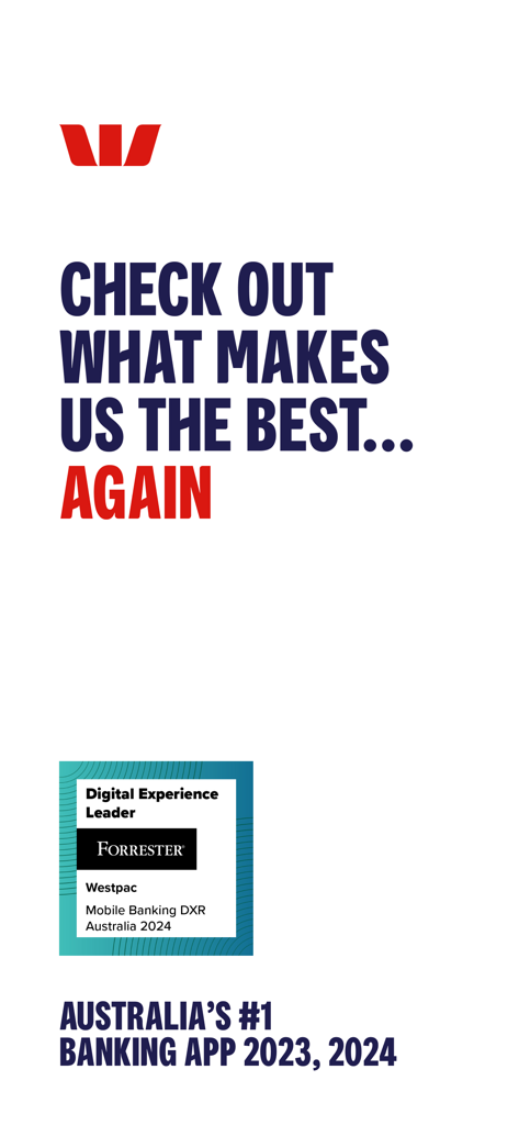 Westpac - Westpac app awarded number one banking app in Australia by Forrester for 2023 and 2024