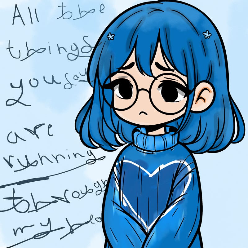 sad girl with glasses in a sweater