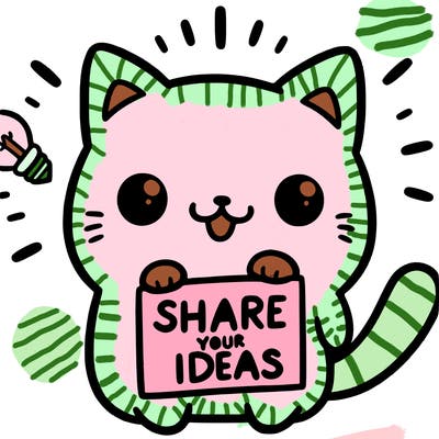 a cute cat saying share your ideas