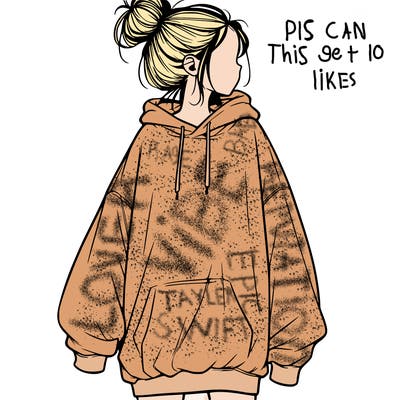 realistic girl with a oversized sweatshirt on and a bun