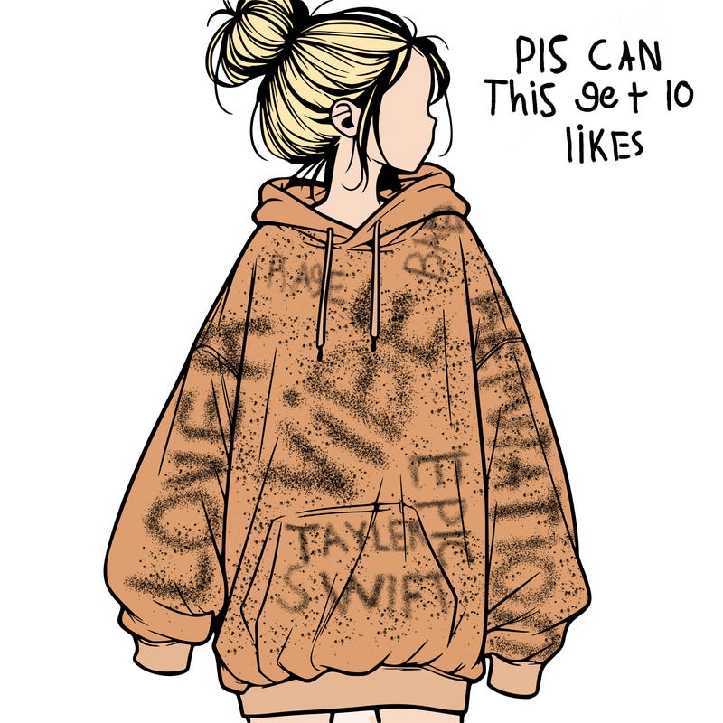 realistic girl with a oversized sweatshirt on and a bun