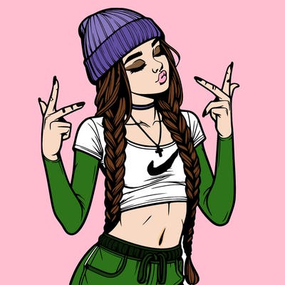 realistic teenage girl with braids and a beanie and crop top doing 🫶🏼