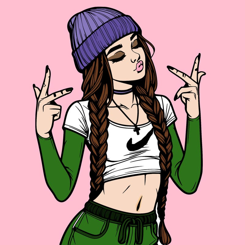 realistic teenage girl with braids and a beanie and crop top doing 🫶🏼