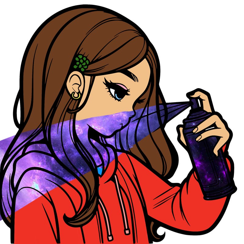 a realistic girl spray painting