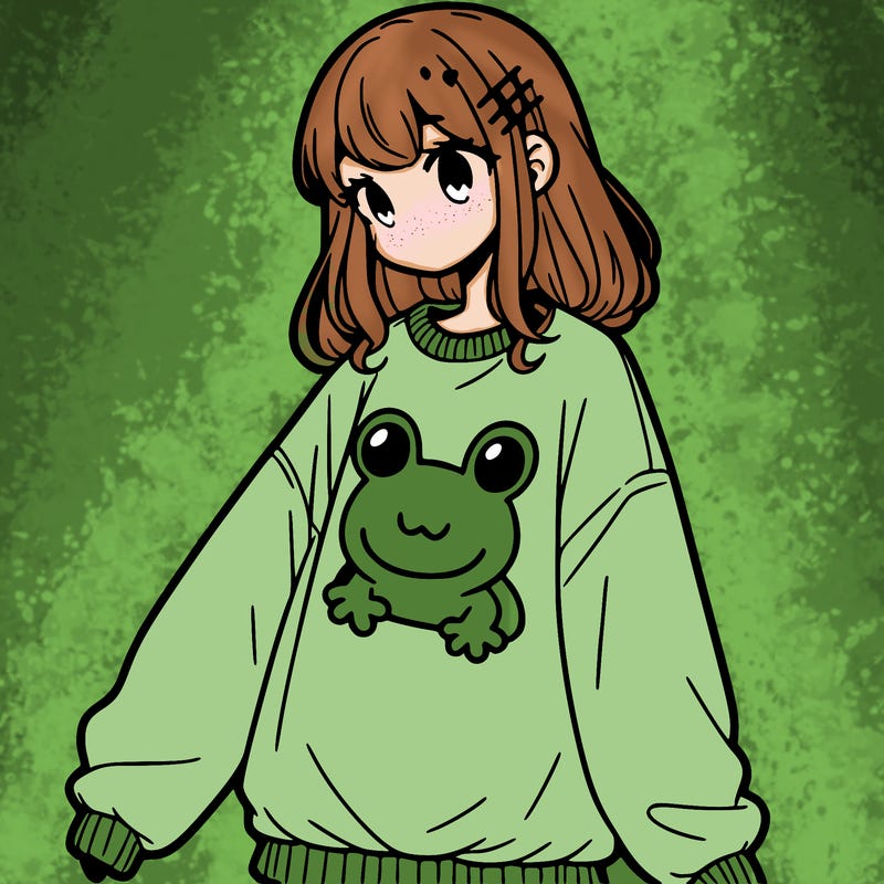 girl wearing frogging sweatshirt