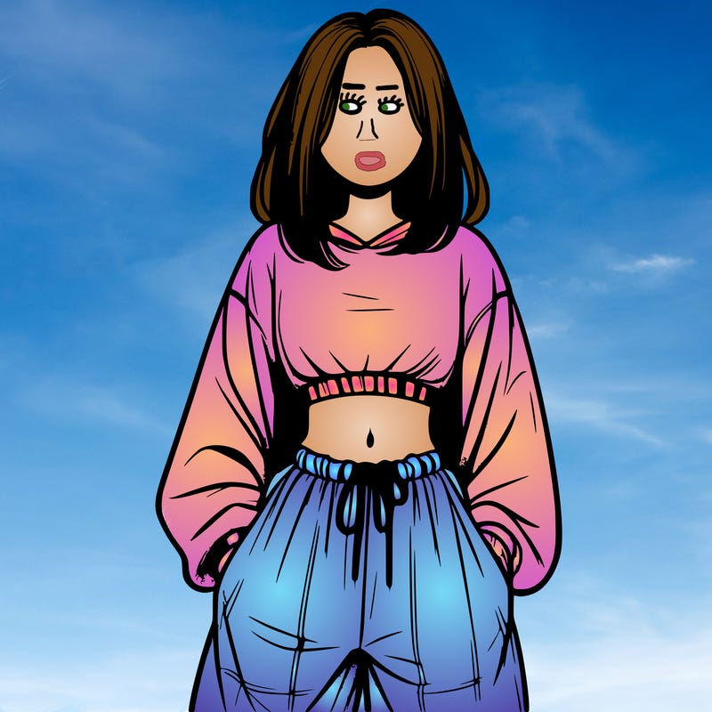 realistic girl faceless with baggy pants and a crop top