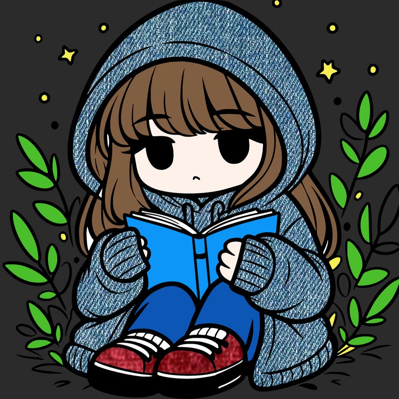girl in oversized hoodie reading a book