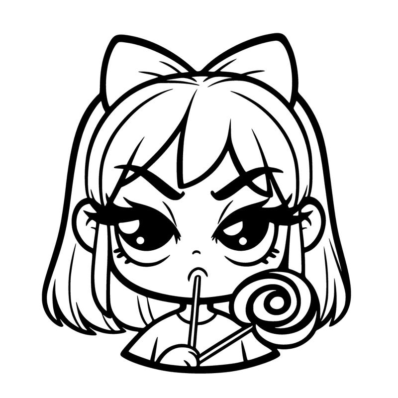 cute mean girl with lollipop in her mouth