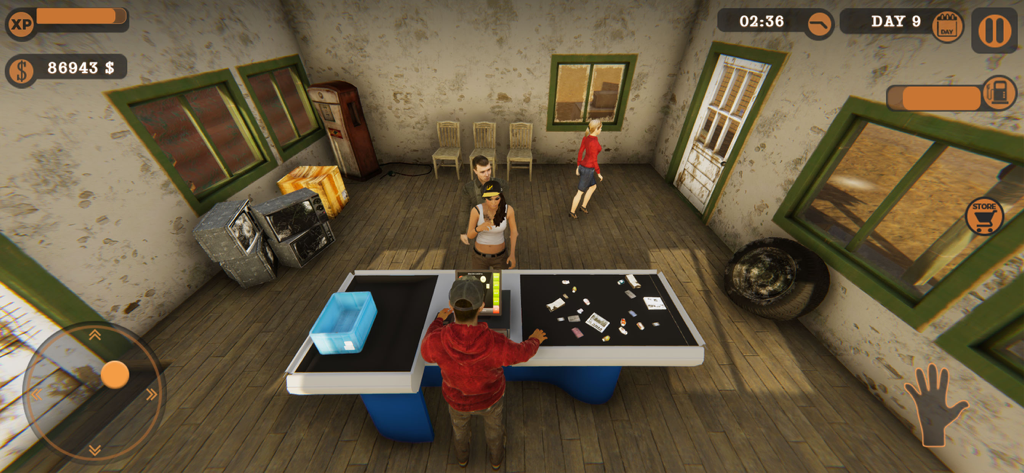 My Gas Station Market Sim - A character serving customers at the cash register inside the gas station shop in My Gas Station Market Sim