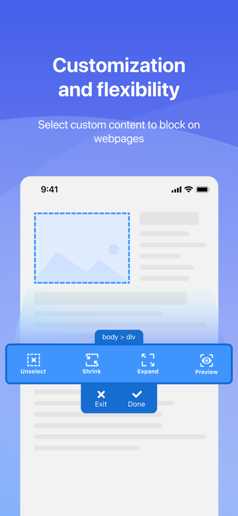 Interface showing how to select and block specific web elements in Trend Micro Ad Blocker
