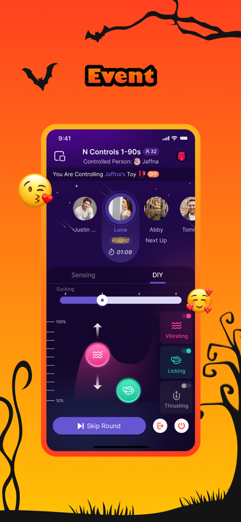 Joyhub - Una captura de pantalla de la función de control remoto de la aplicación Joyhub con configuraciones DIY y temática de Halloween