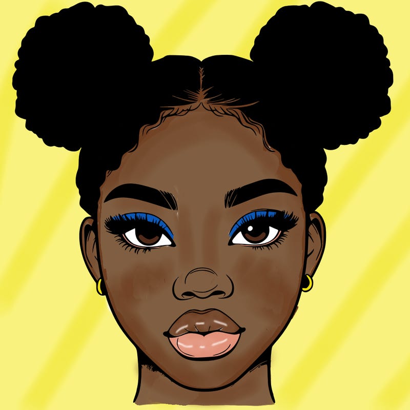 realistic black woman with two buns