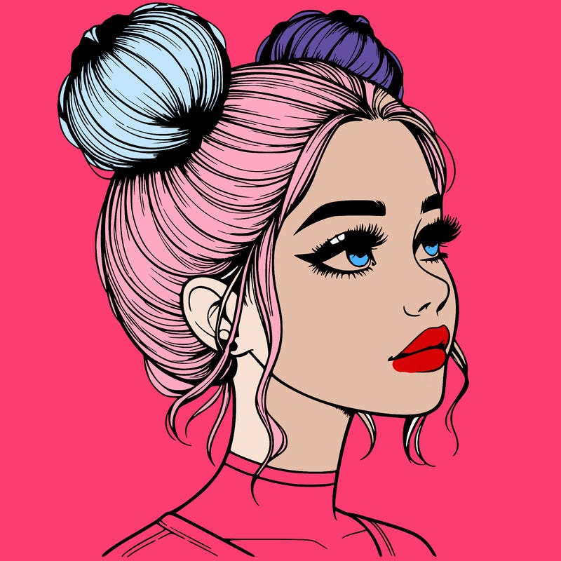 realistic girl with buns on the top of her head
