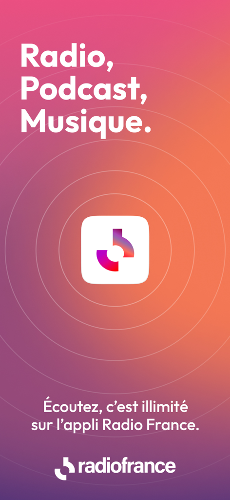Radio France app interface showing radio podcast and music categories