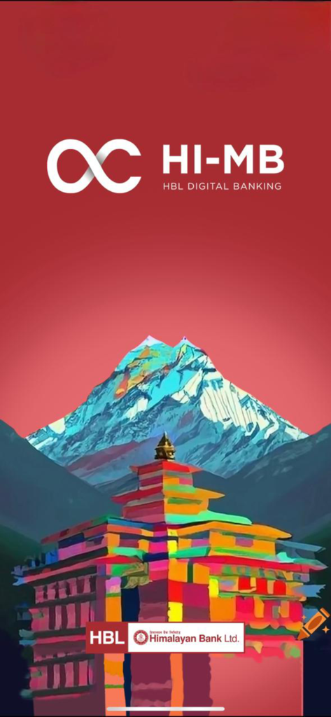 HI-MB Plus - HI MB Plus digital banking app splash screen featuring the Himalayan Bank logo and a colorful mountain illustration.