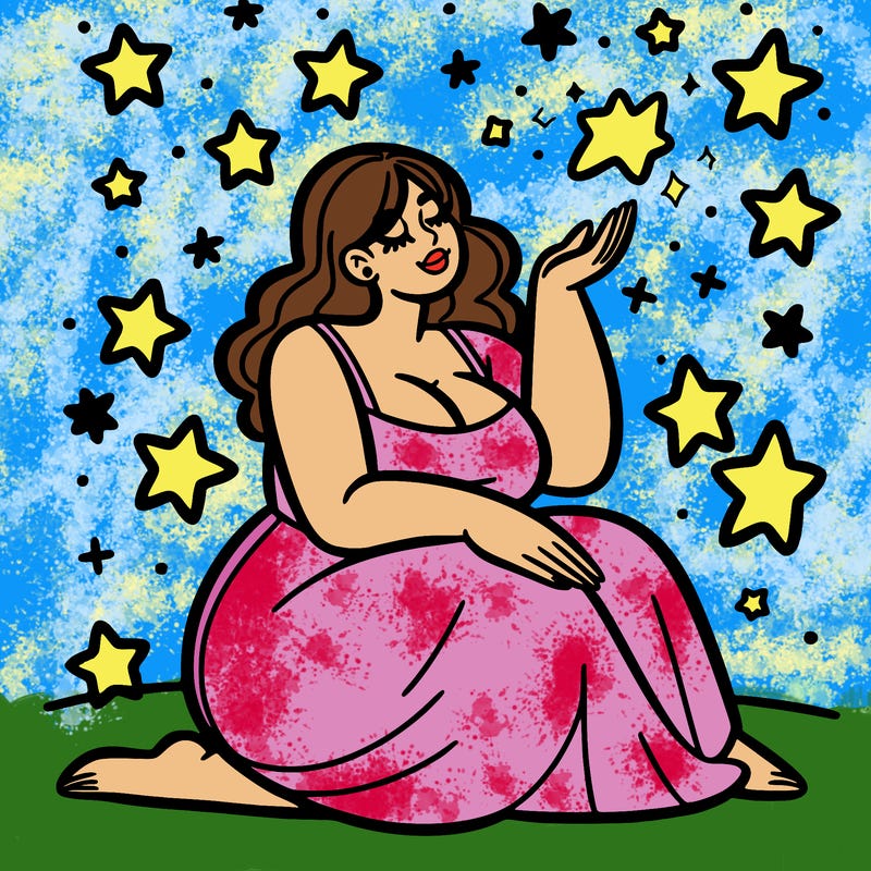 plus size woman looking at stars