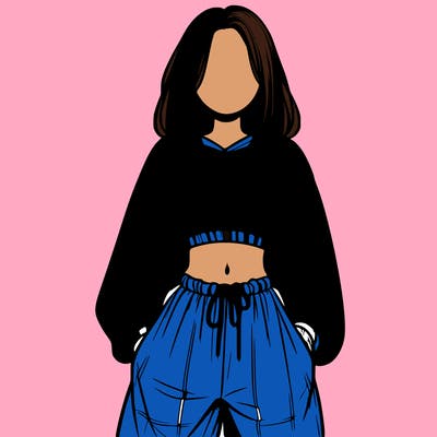 realistic girl faceless with baggy pants and a crop top