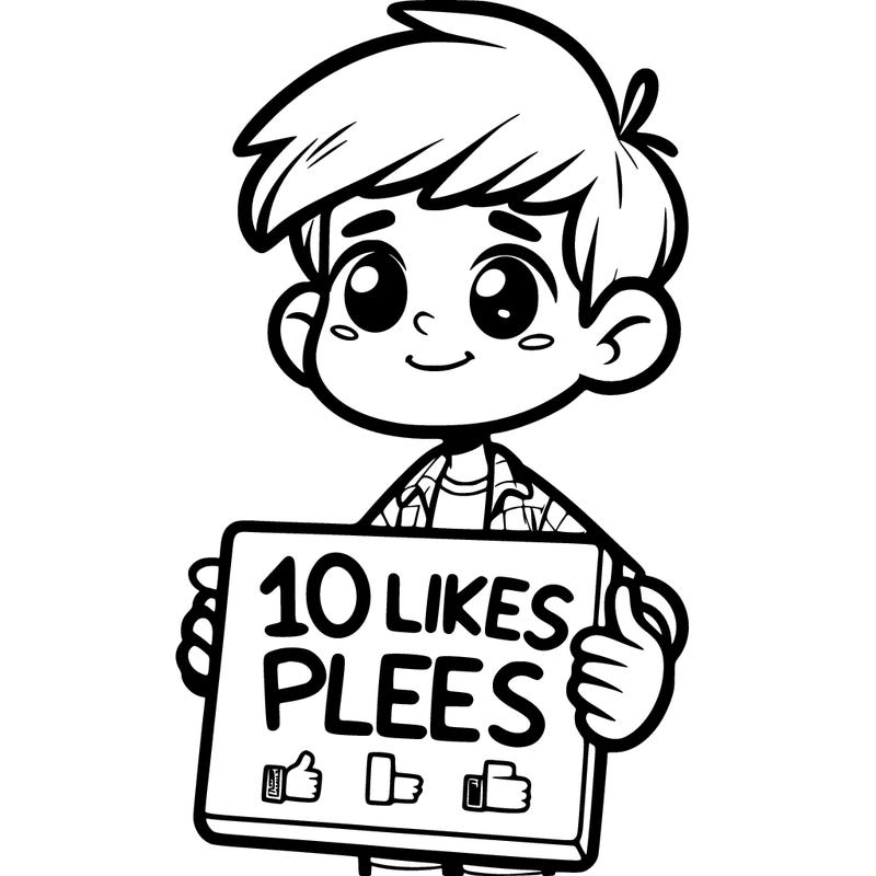 a boy thats holding a sighn that says 10 likes plees