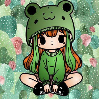 a girl wearing a frog hat and some frog socks