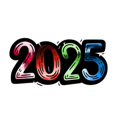 one line scrawled numbers sketch design “2025”