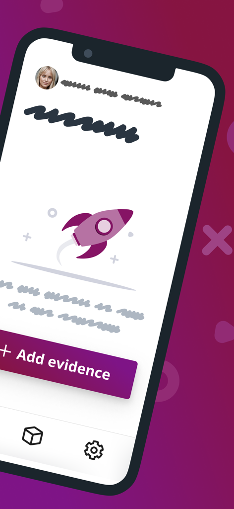 Portflow - Portflow app interface featuring an add evidence button and rocket icon for students to upload learning progress