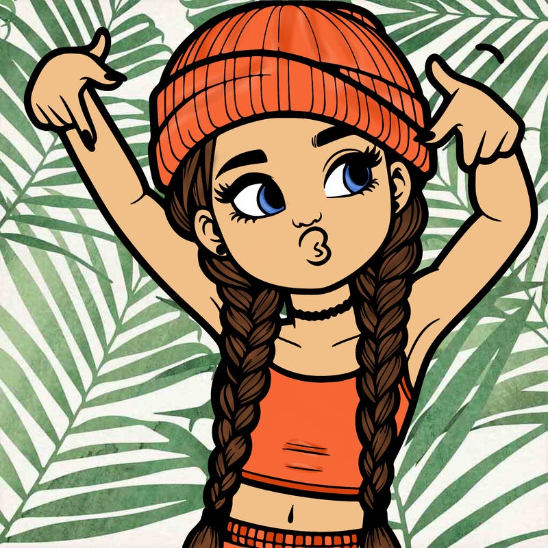 realistic teenage girl with braids and a beanie and crop top doing 🫶🏼