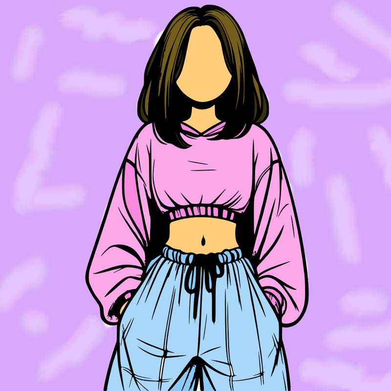 realistic girl faceless with baggy pants and a crop top