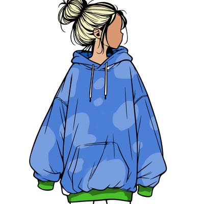 realistic girl with a oversized sweatshirt on and a bun