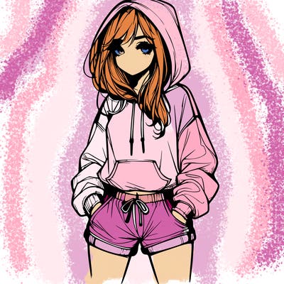 realistic girl in shorts and hoodie