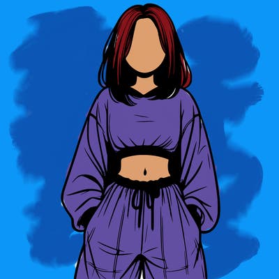 realistic girl faceless with baggy pants and a crop top