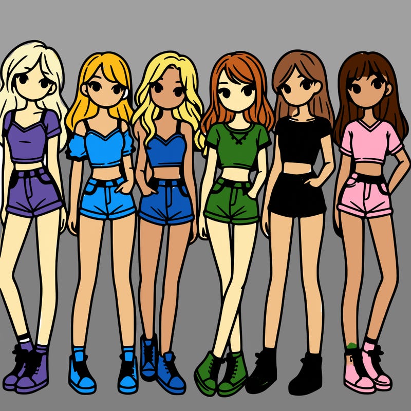 a group of girls wearing crop tops and shorts