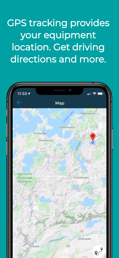 GoCodes Asset Tracking - GoCodes asset tracking app screen showing equipment location on a map
