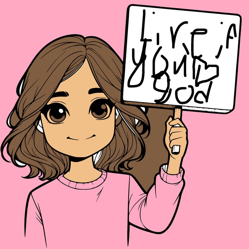 realistic girl holding up a sign