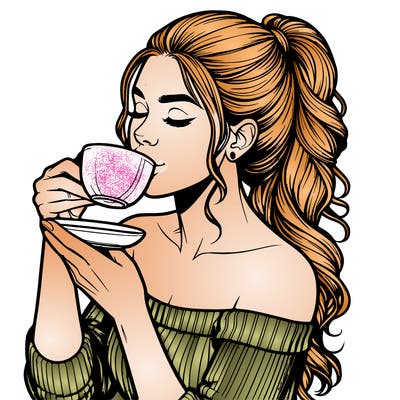 realistic woman drinking tea