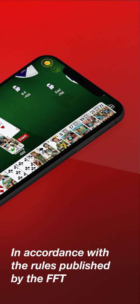 공식 FFT 규칙에 대한 설명과 함께 SHUA 타로 카드 게임 인터페이스가 표시된 스마트폰