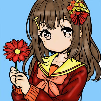 anime girl holding a flower