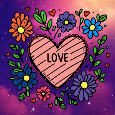 love heart with flowers around it