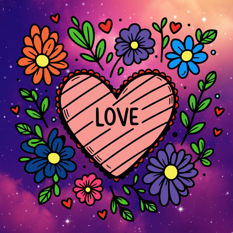 love heart with flowers around it