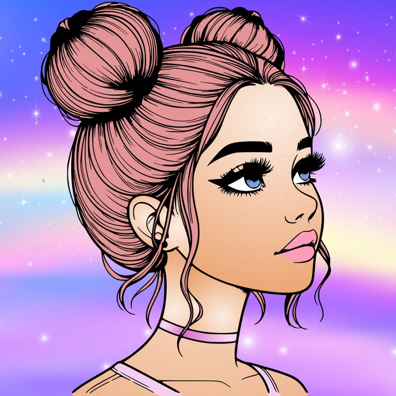 realistic girl with buns on the top of her head