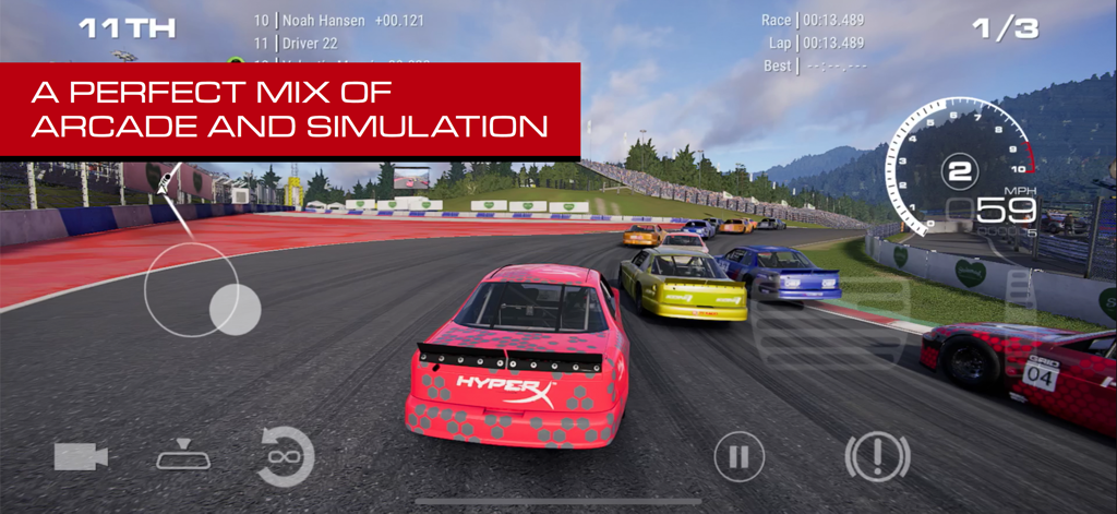 GRID™ Legends: Deluxe Edition - Um carro de corrida rosa competindo em uma pista em GRID Legends Edição Deluxe mostrando a interface do jogo e outros corredores