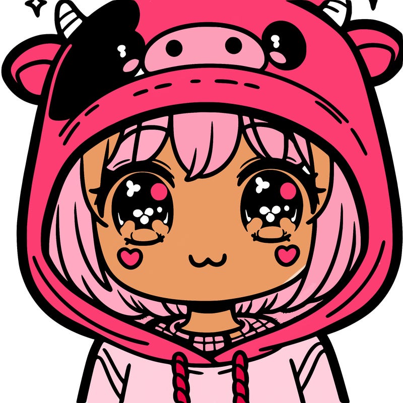kawaii girl with cow hoodie