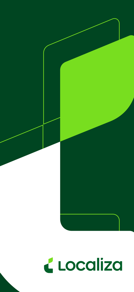 Localiza Rent A Car - Localiza brand logo and green geometric graphics on a mobile splash screen