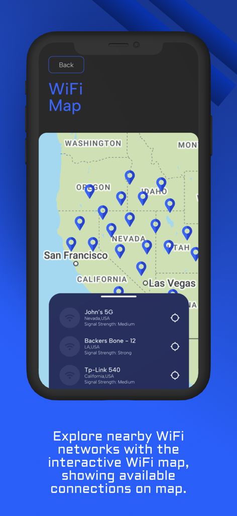 Free WiFi Password: WiFi Tool - Interactive WiFi map showing nearby network locations and connection signal strength details