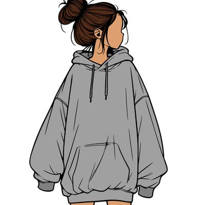 realistic girl with a oversized sweatshirt on and a bun